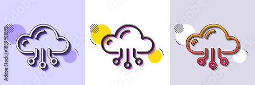 Cloud computing line icon. Halftone dotted pattern. Gradient icon with grain shadow. Internet data storage sign. File hosting technology symbol. Line cloud computing icon. Various designs. Vector
