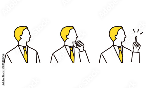 スーツの男性ビジネスパーソンの表情アイコン　線画イラスト