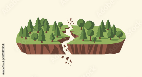 Split landscape with trees on cliff edge