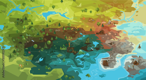 Fantasy landscape with mountains rivers and trees