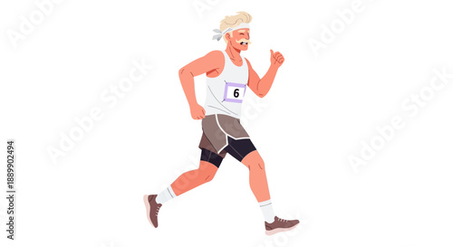 Active senior man running outdoors in athletic wear with determined expression