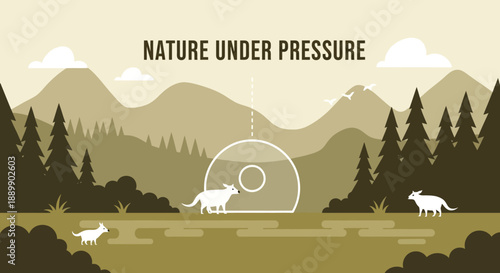 Nature Under Pressure Illustration with Animals and Mountains