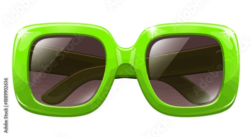 Vibrant green sunglasses with dark lenses viewed from the front, showcasing stylish eyewear, fashion accessory, summer vibe, protection, and cool shades