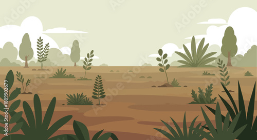 Desert landscape with plants and trees