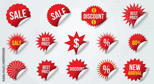 Vibrant promotional stickers with sales and discounts for marketing campaign designs