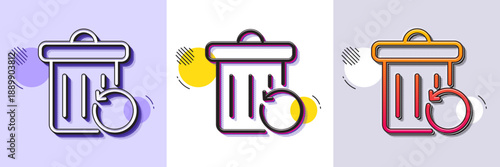 Recovery trash bin line icon. Halftone dotted pattern. Gradient icon with grain shadow. Backup data sign. Restore information symbol. Line recovery trash icon. Various designs. Vector