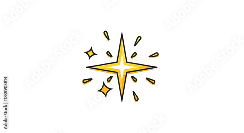 Radiant four pointed star emitting shimmering sparks, symbolizing success, and positivity