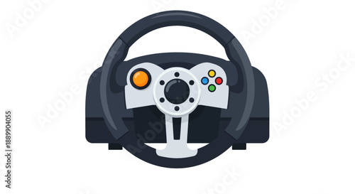 Racing game controller illustration viewed from front with buttons and joystick on white background