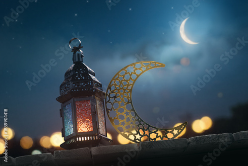 Arabic lantern with burning candle