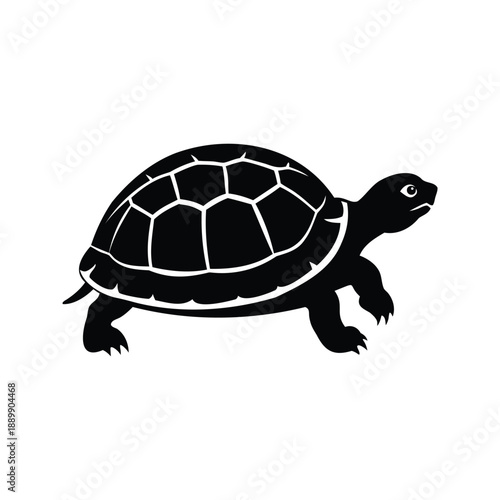 Charming black and white turtle silhouette vector illustration, A detailed black and white silhouette of a turtle, perfect for various design projects