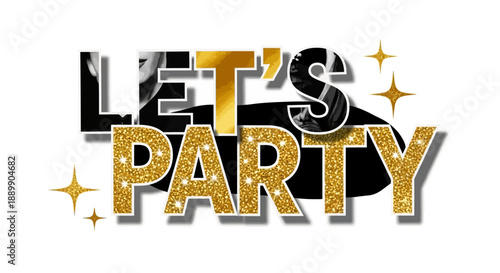 Celebration banner with 'Let's Party' text and festive gold stars decoration