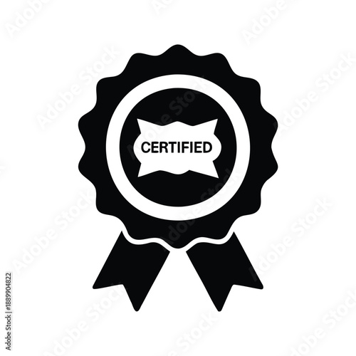 Award ribbon with certified text silhouette vector illustration, Black and white award ribbon with certified text silhouette vector illustration