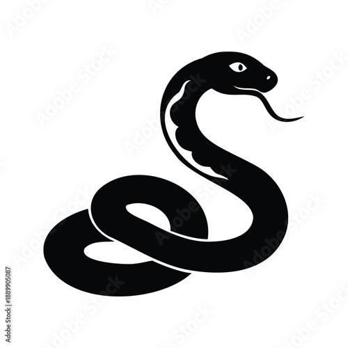 Coiled black snake silhouette vector illustration, A simple and elegant black and white silhouette of a coiled snake vector illustration