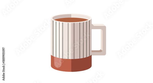 Illustration of a coffee cup with a striped pattern on a plain background from a straightforward viewpoint