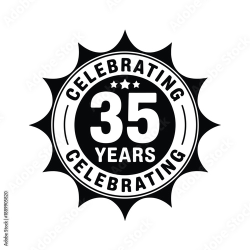 A black and white emblem celebrating thirty five years of service or existence