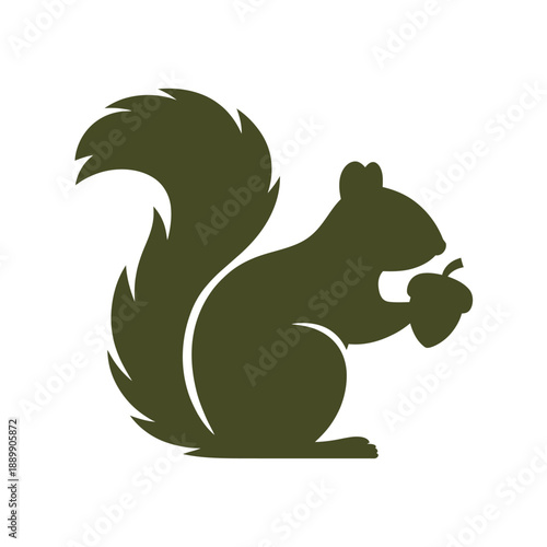 A dark green silhouette of a squirrel holding an acorn
