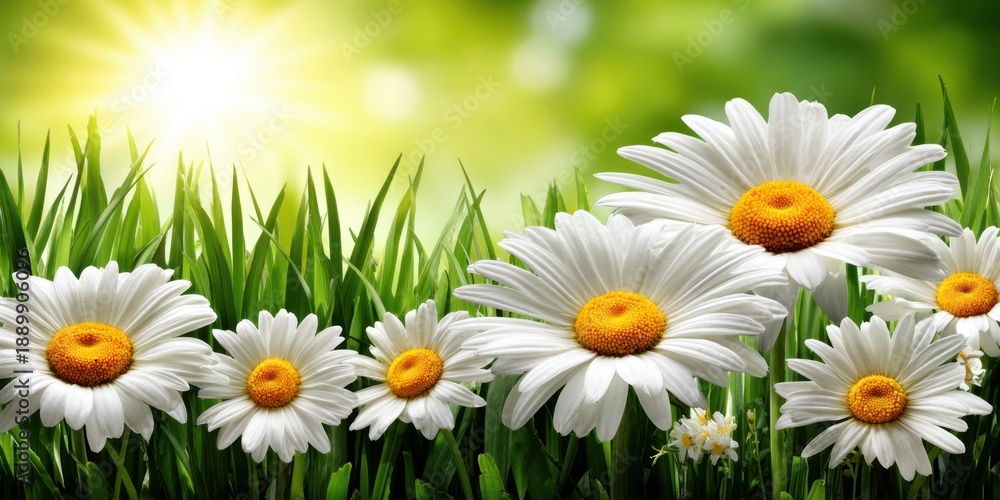 Fototapeta premium Daisy flowers with sunshine background