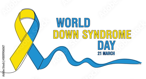 Awareness ribbon illustration for World Down Syndrome Day on March 21st, symbolizing support and inclusivity