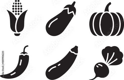 Set of vegetables in clean vector style. Minimal isolated icons representing fresh produce, healthy food, and natural ingredients, ideal for nutrition, cooking, and grocery designs.