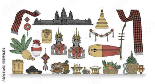 Traditional Thai cultural and Thai culture Angkor Wat temple pagoda traditional clothing