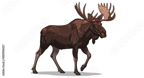 A majestic moose walking through a winter forest landscape with large antlers and a robust body