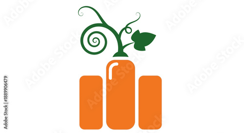 Growing Business Graph Illustration Featuring Orange Bars and a Sprouting Plant