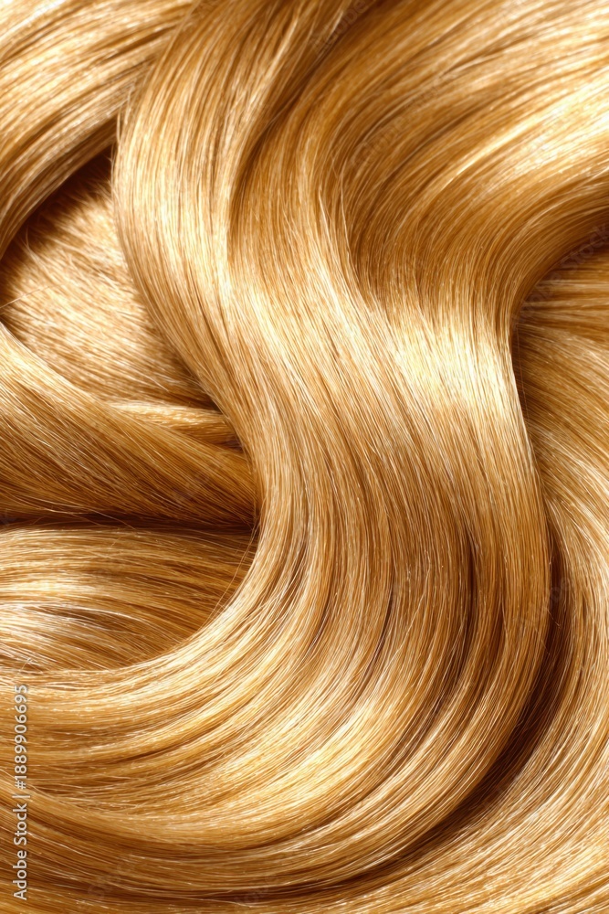 Fototapeta premium Golden, wavy, smooth hair texture close-up, beauty, hair care, natural beauty