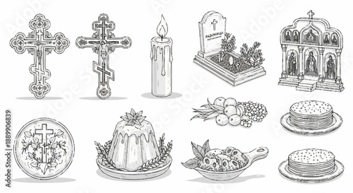 Traditional Christian Easter Food and Symbols cross candle grave