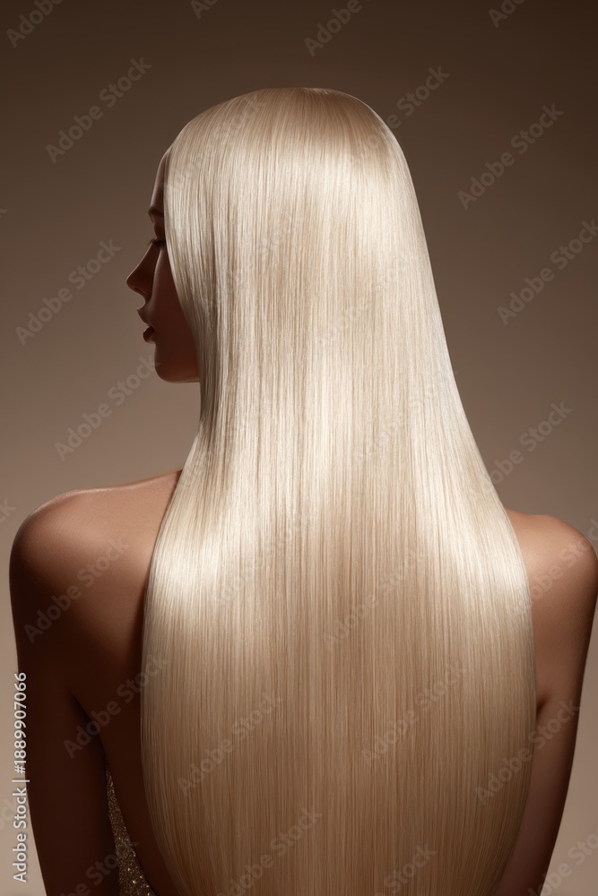 Fototapeta premium Woman with stunning long blond hair, profile view