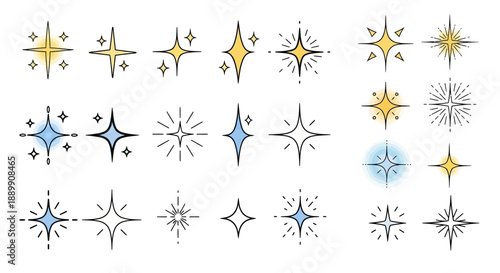 Diverse sparkling star icon set a collection of vibrant stellar vector designs  minimalist cosmic