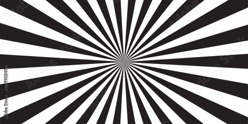 Vintage black and white abstract background featuring a retro grunge sunburst pattern with radial stripes and vector line art texture for a classic wallpaper design