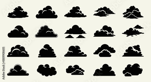 Collection of Vector Cloud Silhouettes for Weather Forecast Designs and Artistic Compositions