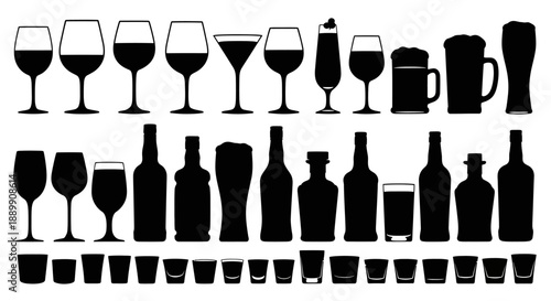 Silhouetted Drinks Collection: A Graphic Representation of Various Glassware and Bottles