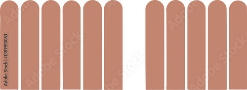 Brown Wooden Picket Fence Sections Isolated on White Background