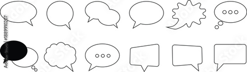 A collection of various speech bubbles and thought clouds in different shapes and sizes
