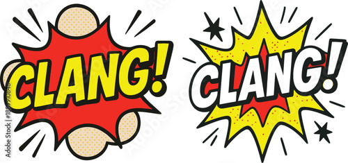 Comic Book Sound Effect Clang Vector Illustration in Pop Art Style