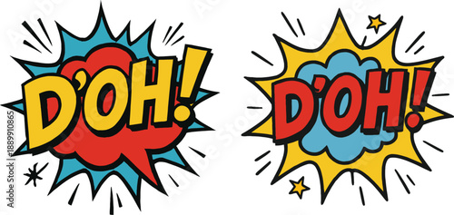 Comic speech bubble with "D'Oh!" text, explosive pop art style vector illustration on white background.