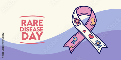 Rare Disease Day illustration with ribbon banner