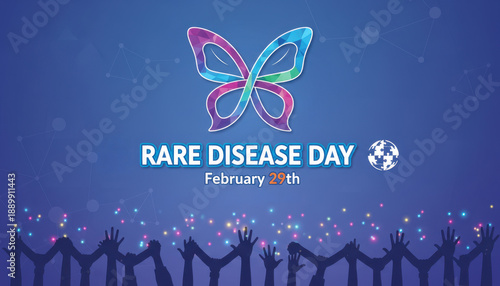 Rare Disease Day graphic with butterfly symbol, banner design