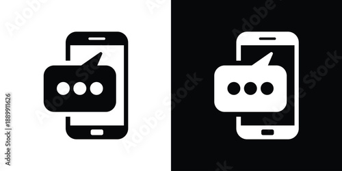 Modern smartphone icon with a speech bubble and dots. Digital communication, mobile chat, online messaging, and social media notification symbol in flat vector style.
