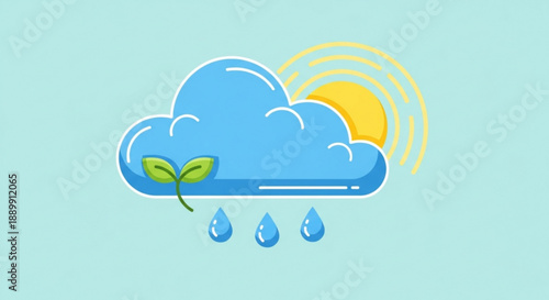 Cloud with Rain and Sun Symbolizing Weather Forecast
