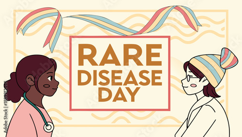 Rare Disease Day themed illustration with doctors