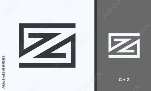 Dual Letter G Z Logo, Negative Space Ambigram, Reversible Symbol Design, Isolated White on Black