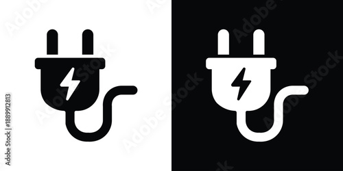 Electric power plug with lightning bolt symbol. Represents energy, charging, electricity, and connectivity. Modern flat icon for technology, utility, and power supply concepts.