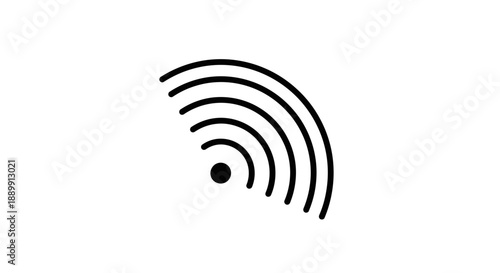 Wi fi signal icon with curved lines and a dot on a white background
