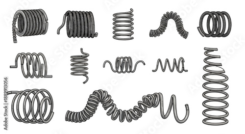 Collection of diverse metal spring designs representing mechanical engineering components and