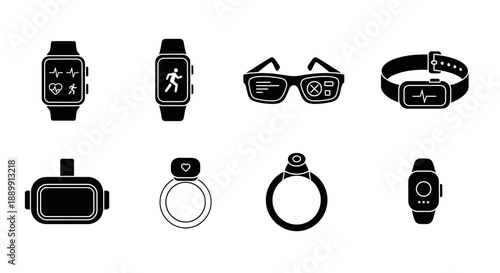 Collection of smartwatches fitness trackers and wearable technology devices icons