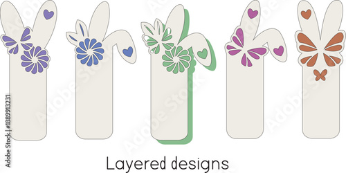 Set of Easter bookmark with bunny ears and butterfly,  Layered designs