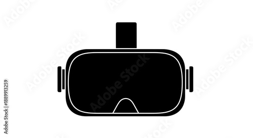 Black virtual reality headset icon with white outline on plain white background
