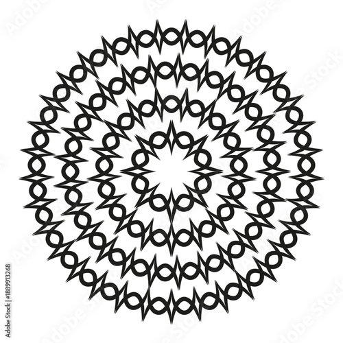 Circular geometric pattern. Abstract chain design. Decoration ornament Vector. Symmetric round element.